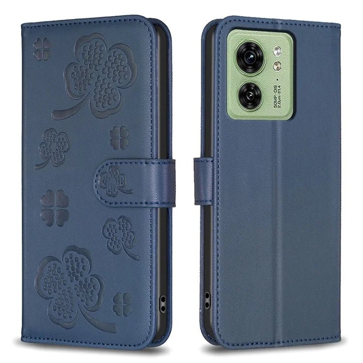 For Motorola Edge 40 5G Wallet Case PU Leather Imprinted Clover Protective Flip Phone Case