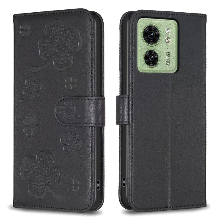 For Motorola Edge 40 5G Wallet Case PU Leather Imprinted Clover Protective Flip Phone Case