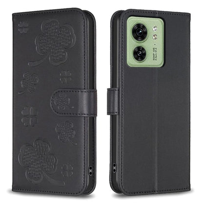 For Motorola Edge 40 5G Wallet Case PU Leather Imprinted Clover Protective Flip Phone Case