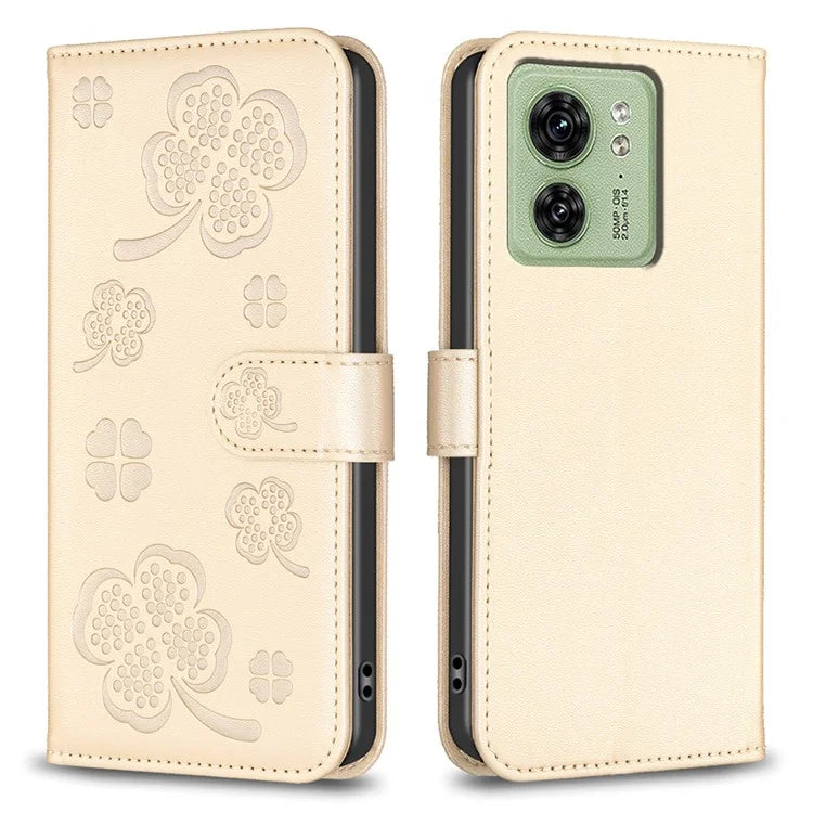 For Motorola Edge 40 5G Wallet Case PU Leather Imprinted Clover Protective Flip Phone Case