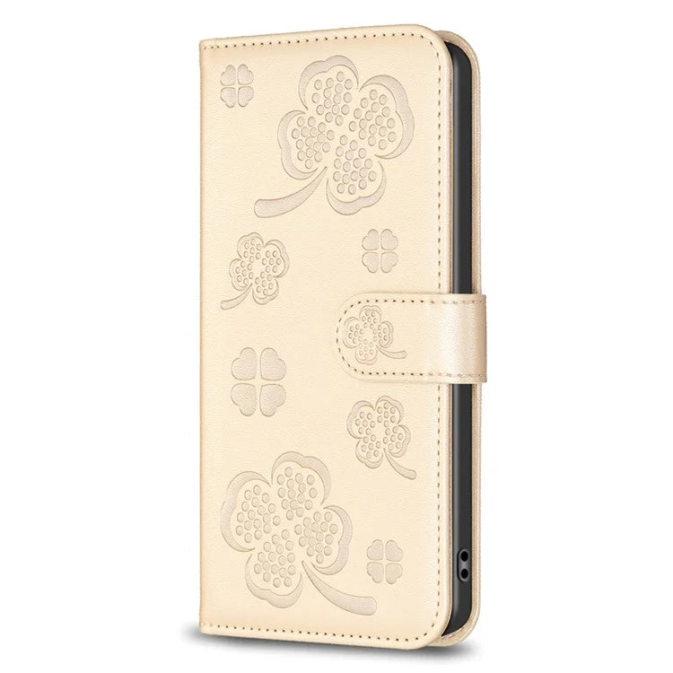 For Motorola Edge 40 5G Wallet Case PU Leather Imprinted Clover Protective Flip Phone Case