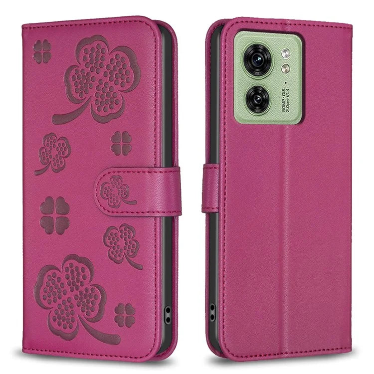 For Motorola Edge 40 5G Wallet Case PU Leather Imprinted Clover Protective Flip Phone Case
