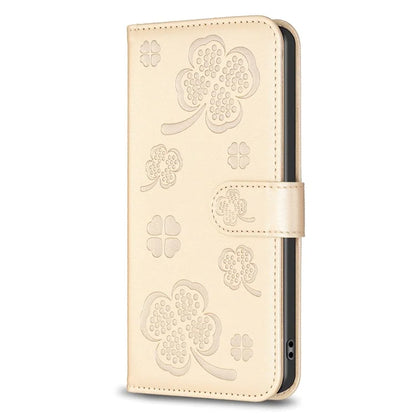 For Nokia C32 Flip Stand PU Leather Case Imprinted Clover Magnetic Clasp Phone Case
