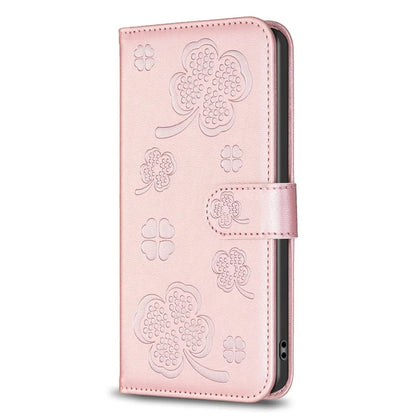 For Nokia C32 Flip Stand PU Leather Case Imprinted Clover Magnetic Clasp Phone Case