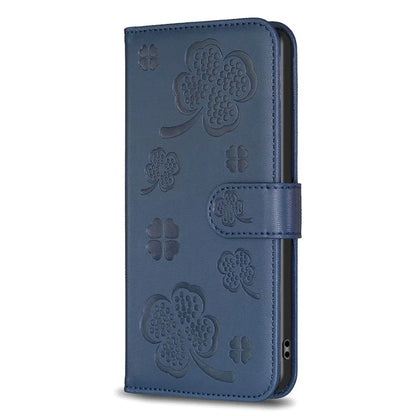 For Nokia C32 Flip Stand PU Leather Case Imprinted Clover Magnetic Clasp Phone Case