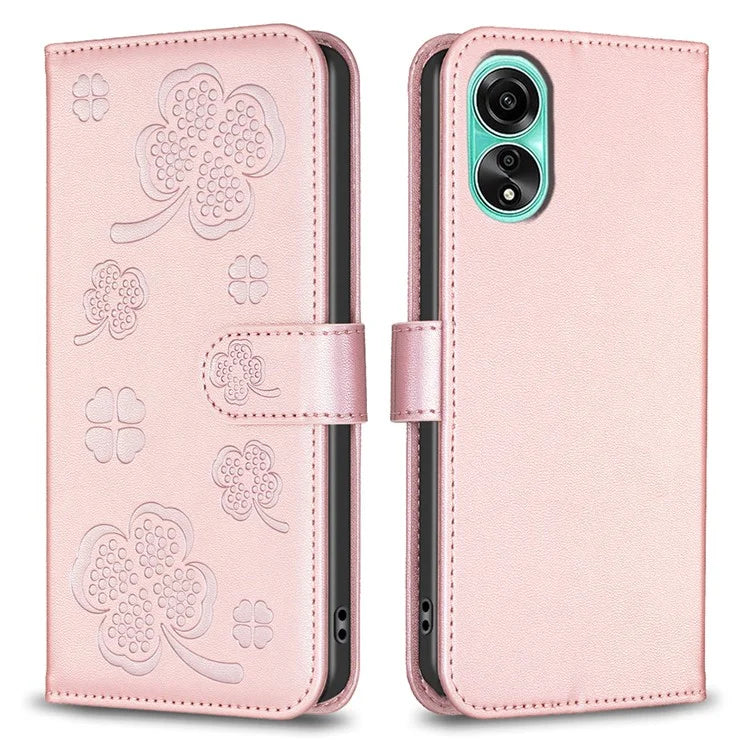 For Oppo A78 4G Wallet Cover PU Leather Clover Imprinted Flip Phone Case