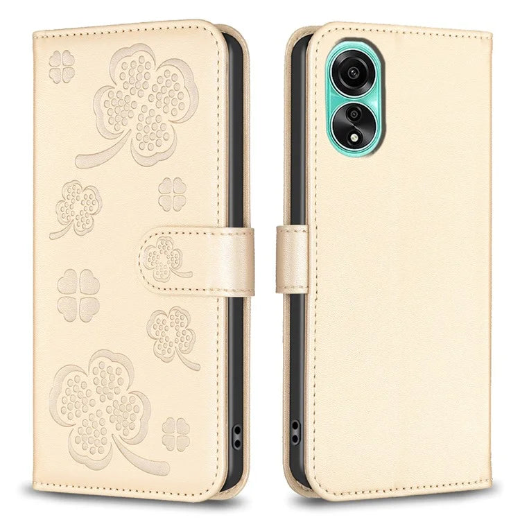 For Oppo A78 4G Wallet Cover PU Leather Clover Imprinted Flip Phone Case
