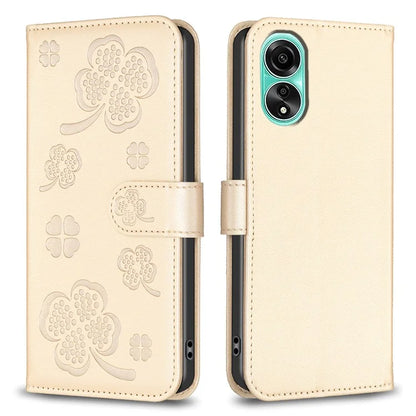 For Oppo A78 4G Wallet Cover PU Leather Clover Imprinted Flip Phone Case
