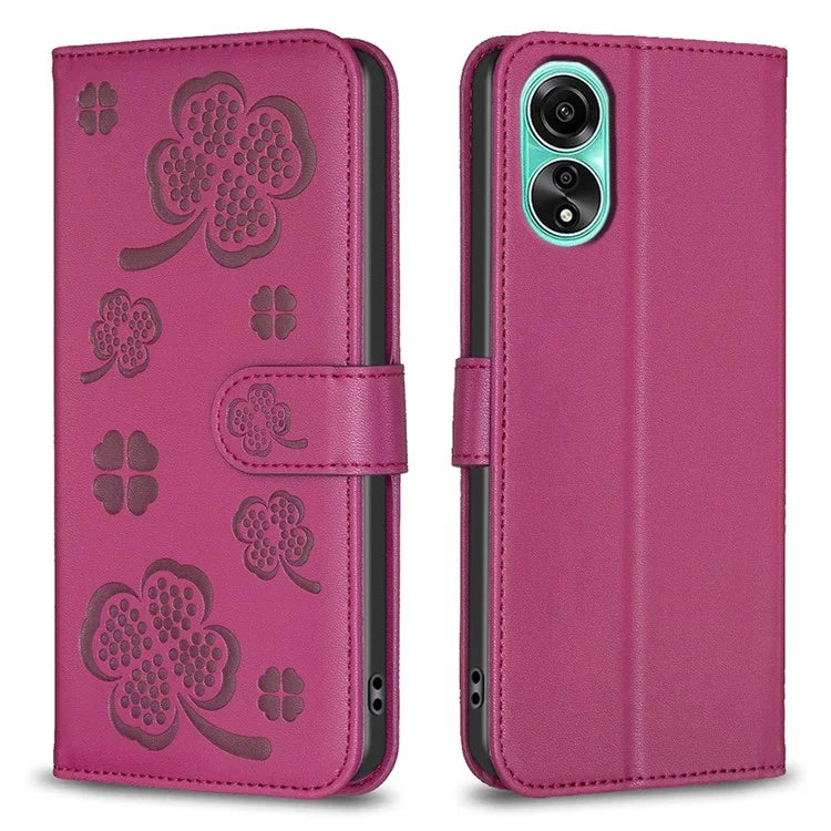 For Oppo A78 4G Wallet Cover PU Leather Clover Imprinted Flip Phone Case