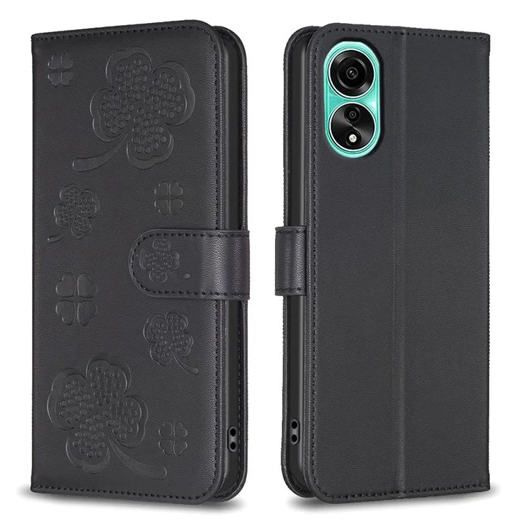 For Oppo A78 4G Wallet Cover PU Leather Clover Imprinted Flip Phone Case