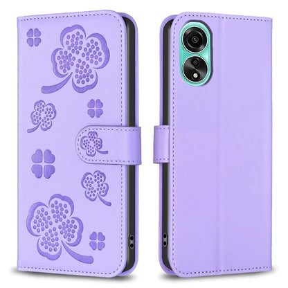 For Oppo A78 4G Wallet Cover PU Leather Clover Imprinted Flip Phone Case