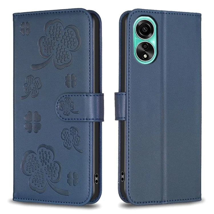 For Oppo A78 4G Wallet Cover PU Leather Clover Imprinted Flip Phone Case