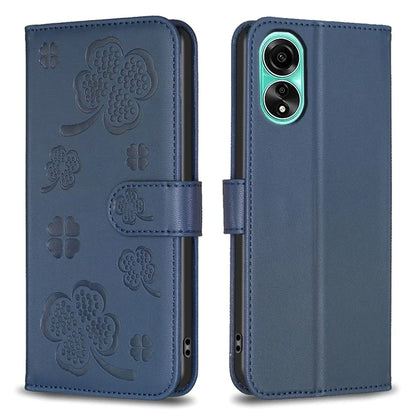 For Oppo A78 4G Wallet Cover PU Leather Clover Imprinted Flip Phone Case