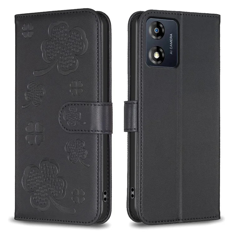 For Motorola Moto E13 4G Phone Case Clover Pattern PU Leather Flip Folio Phone Cover