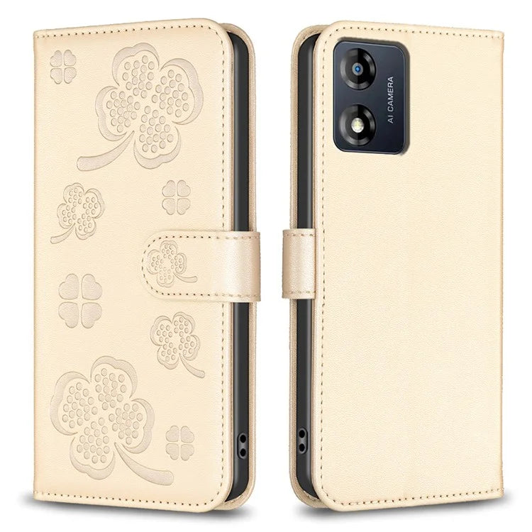 For Motorola Moto E13 4G Phone Case Clover Pattern PU Leather Flip Folio Phone Cover