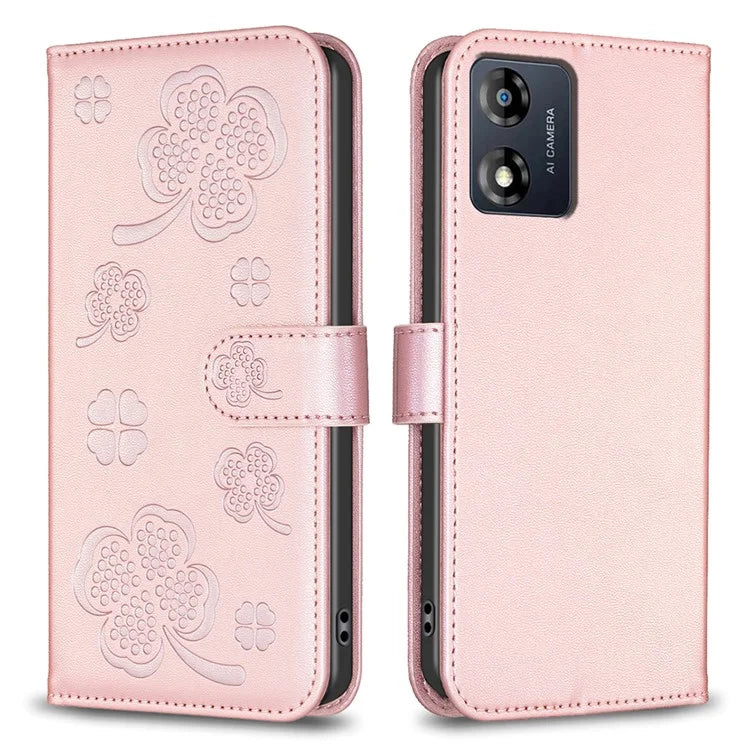 For Motorola Moto E13 4G Phone Case Clover Pattern PU Leather Flip Folio Phone Cover
