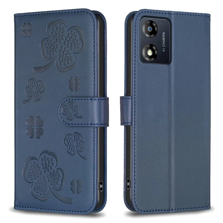 For Motorola Moto E13 4G Phone Case Clover Pattern PU Leather Flip Folio Phone Cover