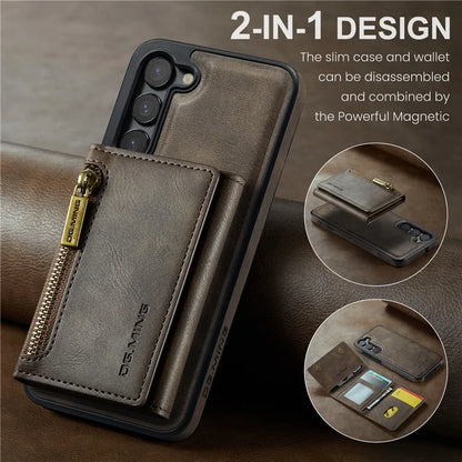 DG.MING M5 Series For Samsung Galaxy S22+ 5G Case Zipper Pocket Wallet Phone Cover