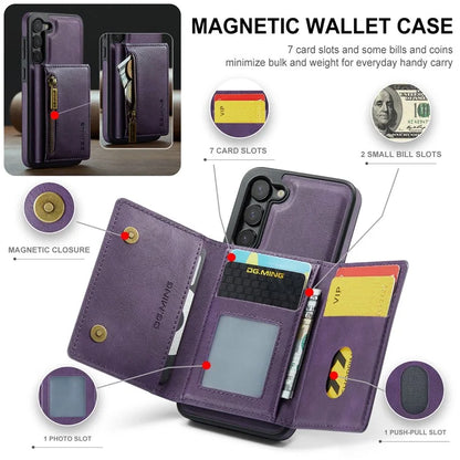 DG.MING M5 Series For Samsung Galaxy S22+ 5G Case Zipper Pocket Wallet Phone Cover