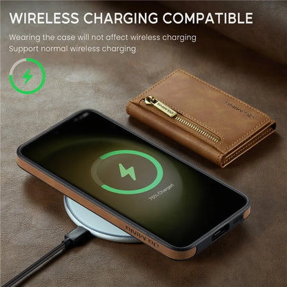 DG.MING M5 Series For Samsung Galaxy S22+ 5G Case Zipper Pocket Wallet Phone Cover