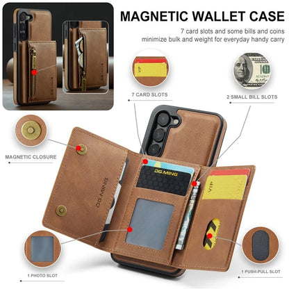 DG.MING M5 Series For Samsung Galaxy S22+ 5G Case Zipper Pocket Wallet Phone Cover