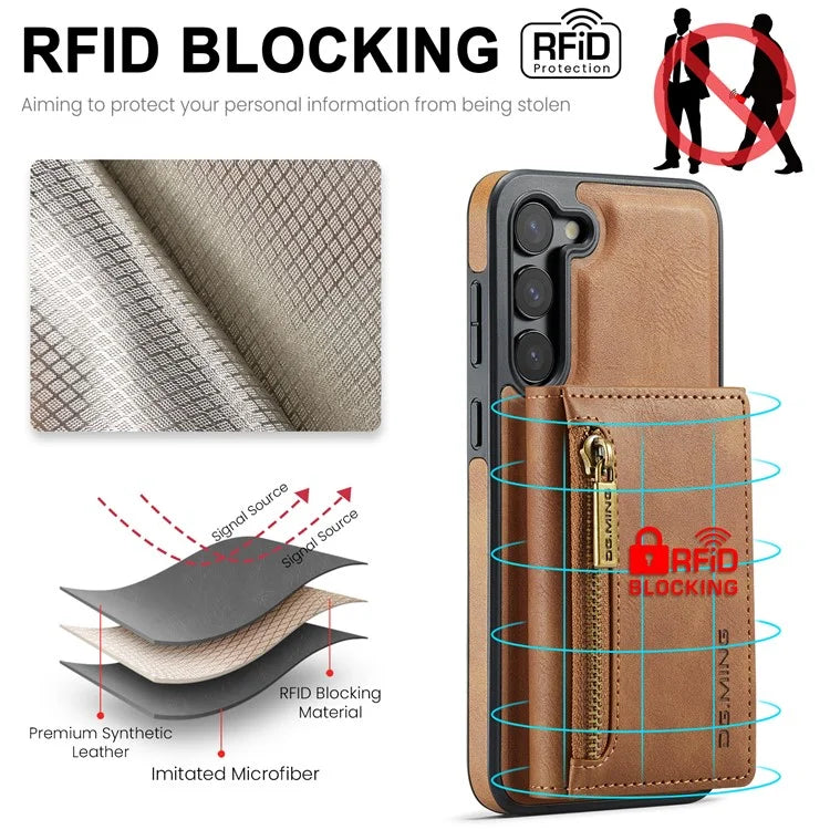DG.MING M5 Series For Samsung Galaxy S22+ 5G Case Zipper Pocket Wallet Phone Cover
