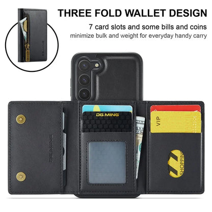 DG.MING M5 Series For Samsung Galaxy S22+ 5G Case Zipper Pocket Wallet Phone Cover