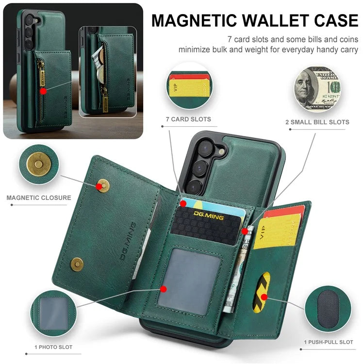 DG.MING M5 Series For Samsung Galaxy S22 5G Case Detachable Wallet Kickstand Phone Cover
