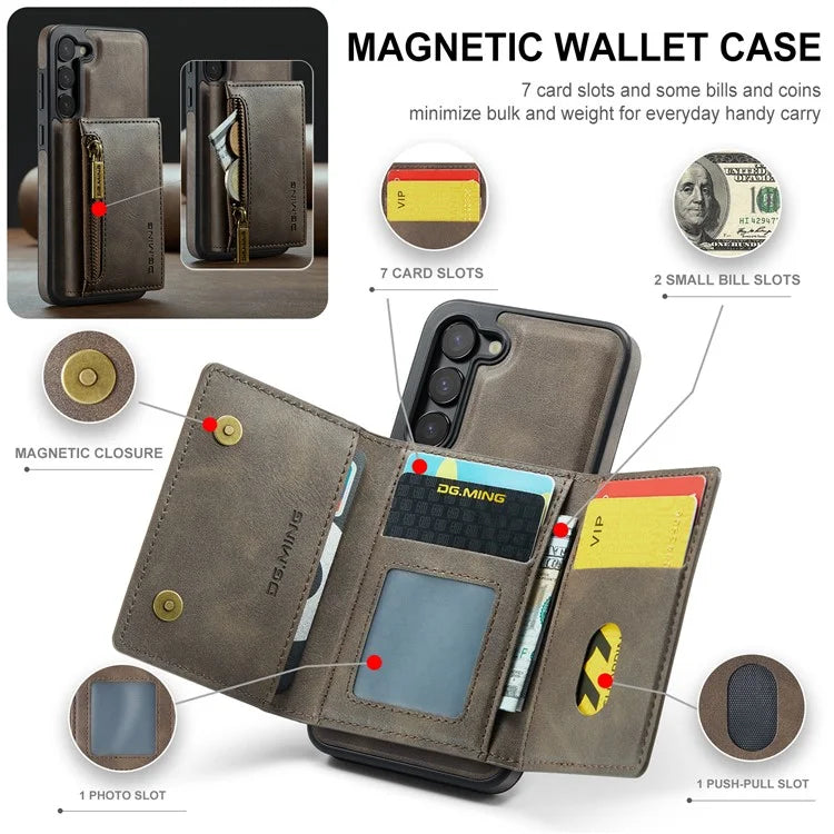 DG.MING M5 Series For Samsung Galaxy S22 5G Case Detachable Wallet Kickstand Phone Cover