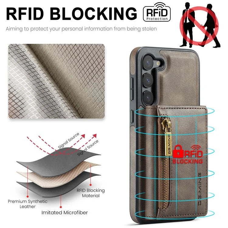DG.MING M5 Series For Samsung Galaxy S22 5G Case Detachable Wallet Kickstand Phone Cover