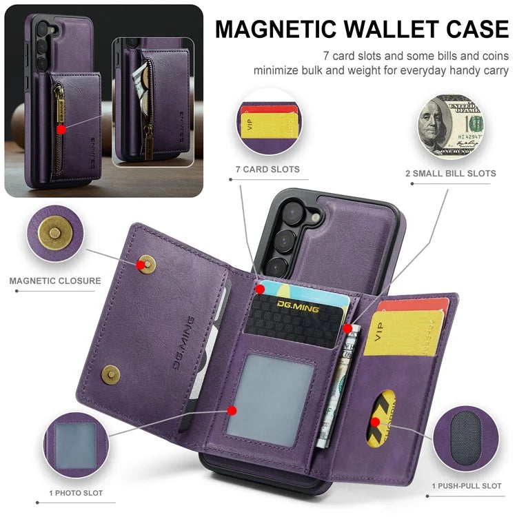 DG.MING M5 Series For Samsung Galaxy S22 5G Case Detachable Wallet Kickstand Phone Cover
