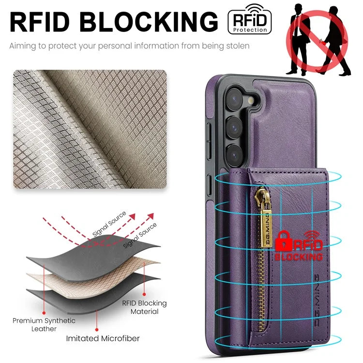 DG.MING M5 Series For Samsung Galaxy S22 5G Case Detachable Wallet Kickstand Phone Cover