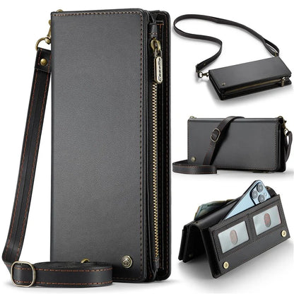 CASEME Me10 Crossbody Bag for 4.0-6.7'' Phone Zipper Wallet Purses Leather Case with 12-Card Holder