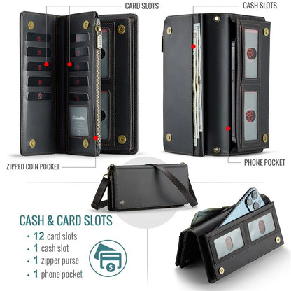 CASEME Me10 Crossbody Bag for 4.0-6.7'' Phone Zipper Wallet Purses Leather Case with 12-Card Holder