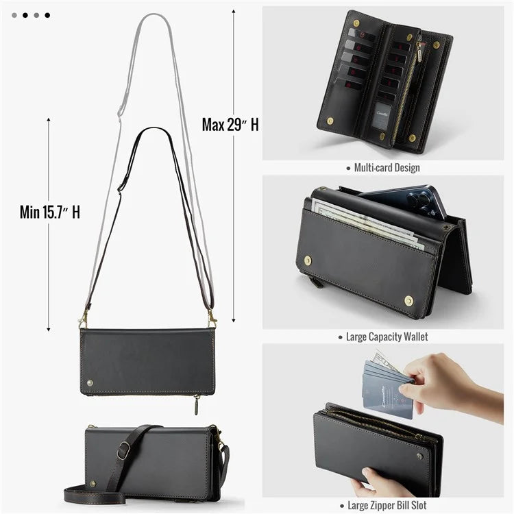 CASEME Me10 Crossbody Bag for 4.0-6.7'' Phone Zipper Wallet Purses Leather Case with 12-Card Holder