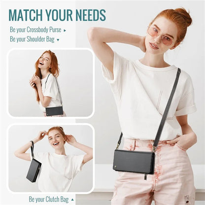 CASEME Me10 Crossbody Bag for 4.0-6.7'' Phone Zipper Wallet Purses Leather Case with 12-Card Holder