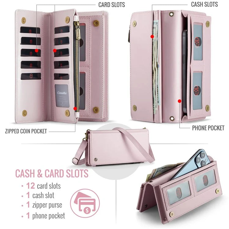 CASEME Me10 Crossbody Bag for 4.0-6.7'' Phone Zipper Wallet Purses Leather Case with 12-Card Holder