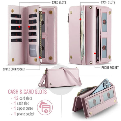 CASEME Me10 Crossbody Bag for 4.0-6.7'' Phone Zipper Wallet Purses Leather Case with 12-Card Holder