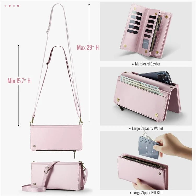 CASEME Me10 Crossbody Bag for 4.0-6.7'' Phone Zipper Wallet Purses Leather Case with 12-Card Holder