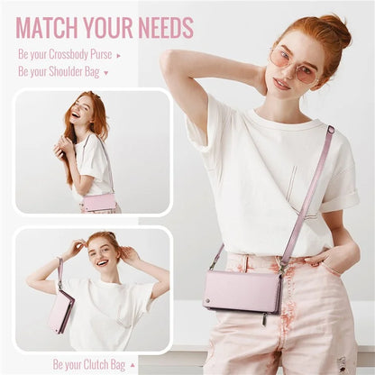 CASEME Me10 Crossbody Bag for 4.0-6.7'' Phone Zipper Wallet Purses Leather Case with 12-Card Holder