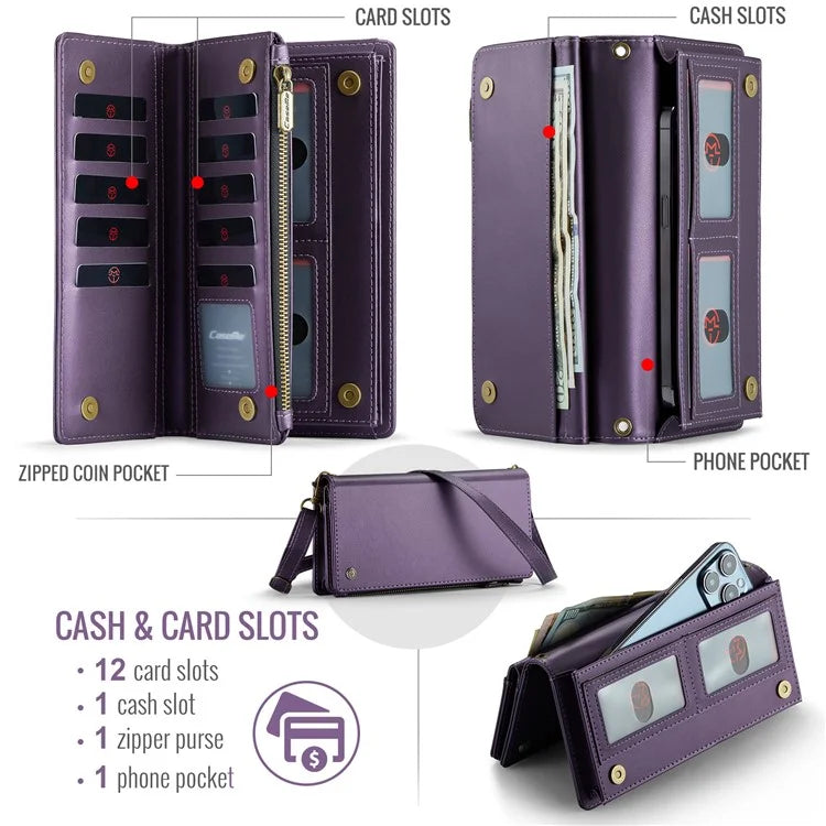CASEME Me10 Crossbody Bag for 4.0-6.7'' Phone Zipper Wallet Purses Leather Case with 12-Card Holder