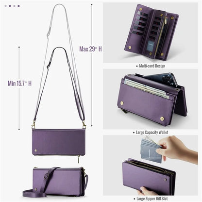 CASEME Me10 Crossbody Bag for 4.0-6.7'' Phone Zipper Wallet Purses Leather Case with 12-Card Holder