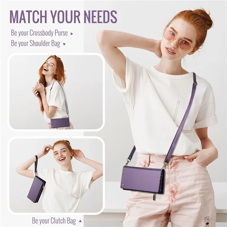 CASEME Me10 Crossbody Bag for 4.0-6.7'' Phone Zipper Wallet Purses Leather Case with 12-Card Holder