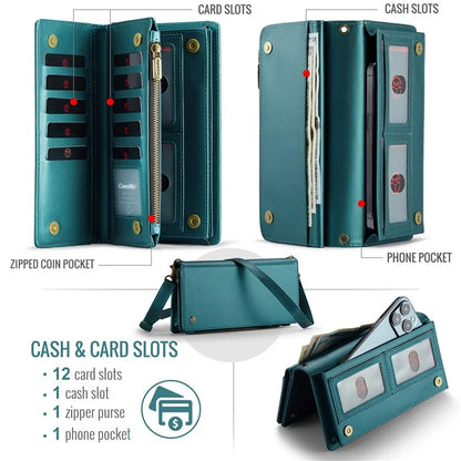 CASEME Me10 Crossbody Bag for 4.0-6.7'' Phone Zipper Wallet Purses Leather Case with 12-Card Holder