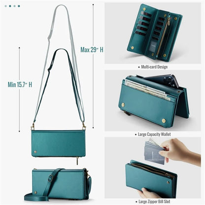 CASEME Me10 Crossbody Bag for 4.0-6.7'' Phone Zipper Wallet Purses Leather Case with 12-Card Holder