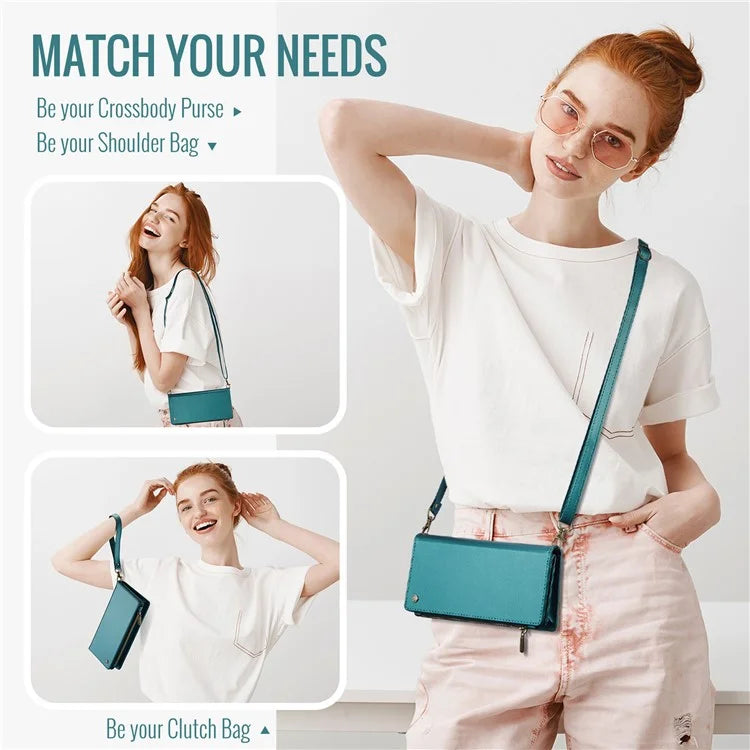 CASEME Me10 Crossbody Bag for 4.0-6.7'' Phone Zipper Wallet Purses Leather Case with 12-Card Holder