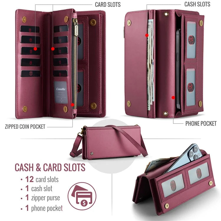 CASEME Me10 Crossbody Bag for 4.0-6.7'' Phone Zipper Wallet Purses Leather Case with 12-Card Holder