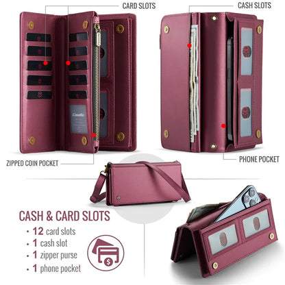 CASEME Me10 Crossbody Bag for 4.0-6.7'' Phone Zipper Wallet Purses Leather Case with 12-Card Holder