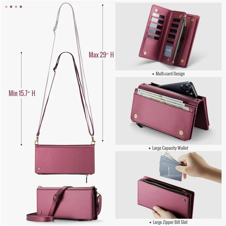 CASEME Me10 Crossbody Bag for 4.0-6.7'' Phone Zipper Wallet Purses Leather Case with 12-Card Holder