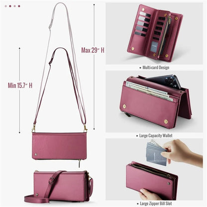 CASEME Me10 Crossbody Bag for 4.0-6.7'' Phone Zipper Wallet Purses Leather Case with 12-Card Holder